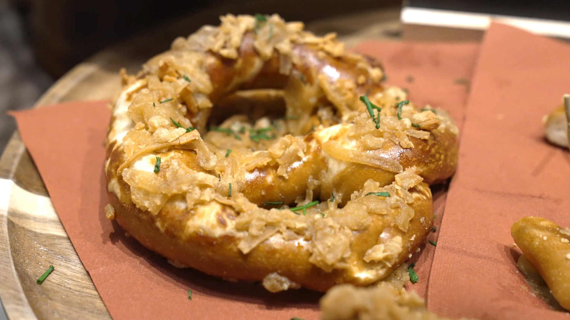 cheese pretzel with vegan cheese made from faba beans