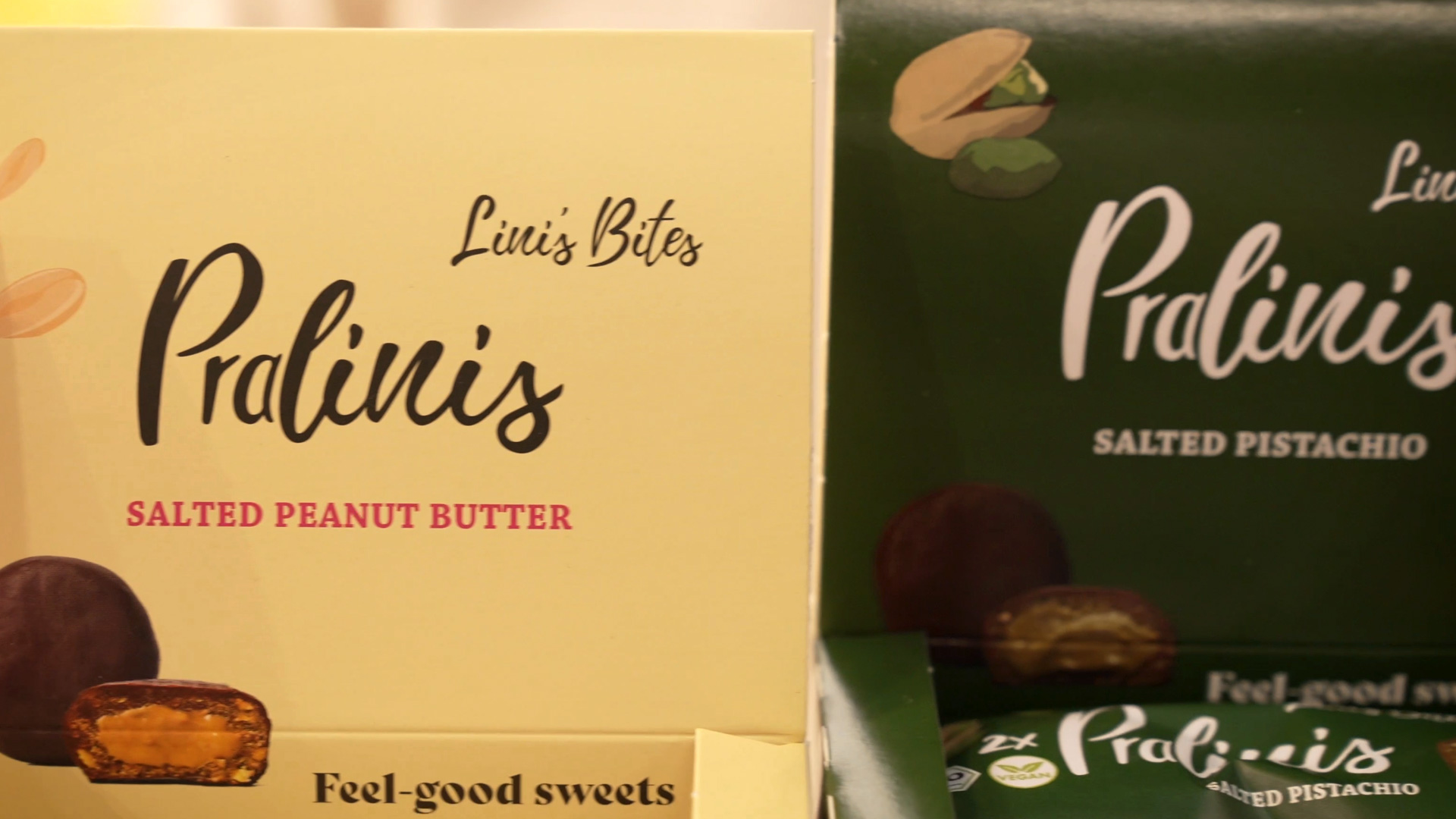 vegan pralines with peanut butter and pistachios