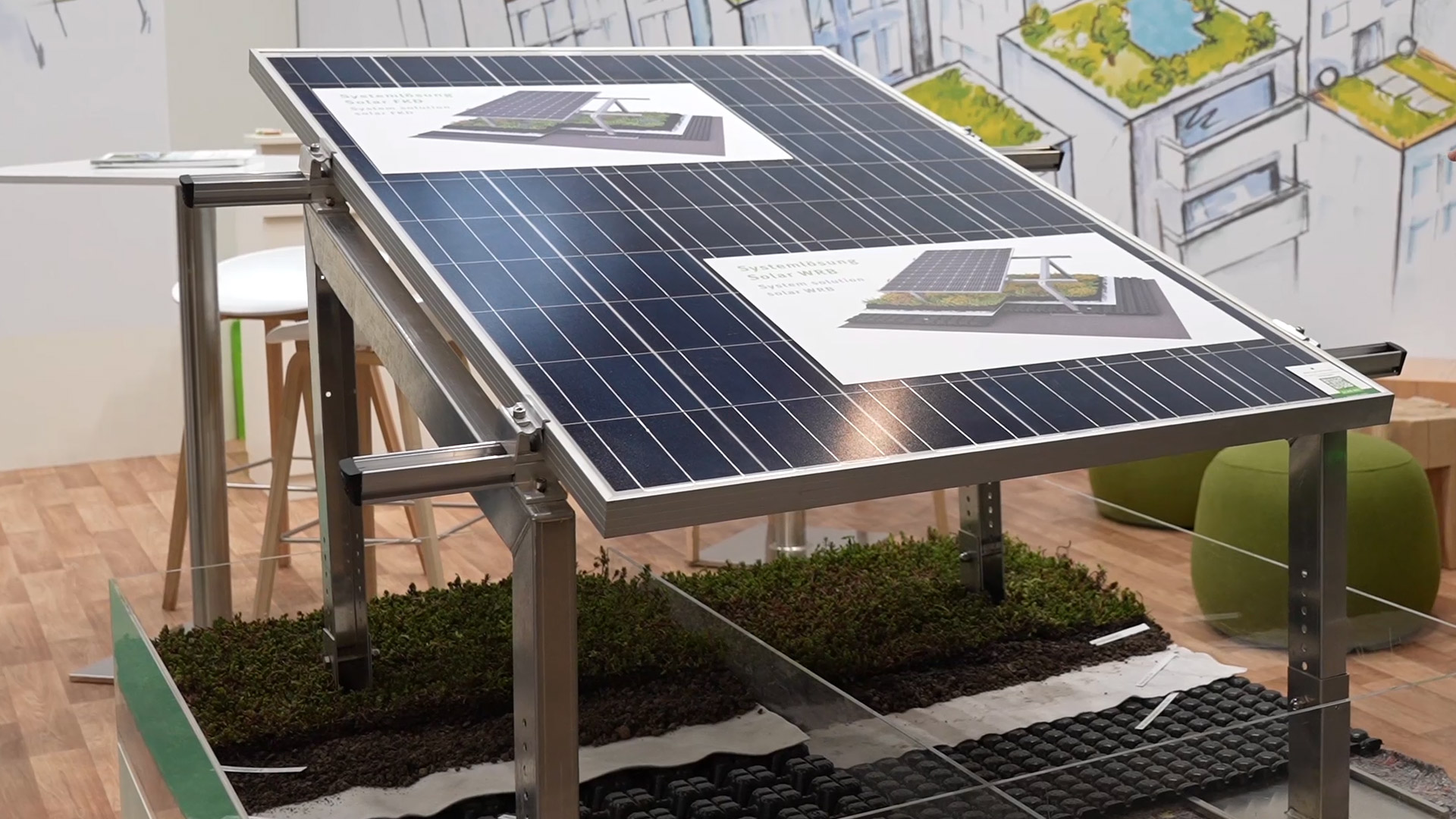 ecological building green roof with solar panels