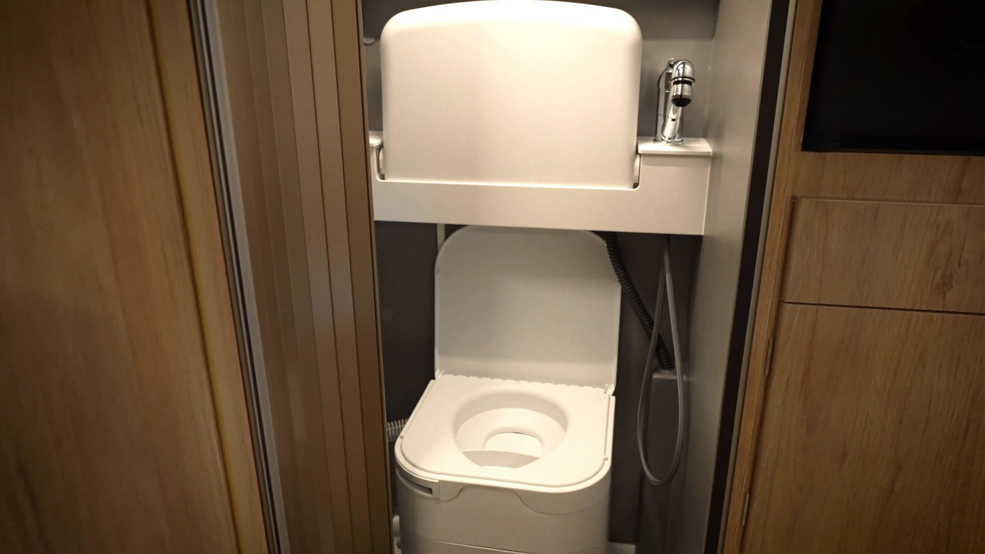 dry composting toilet in the camper bathroom